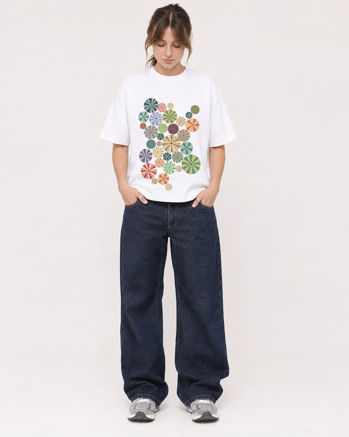 Mockup Boxy Heavyweight Tee White female full-body 29