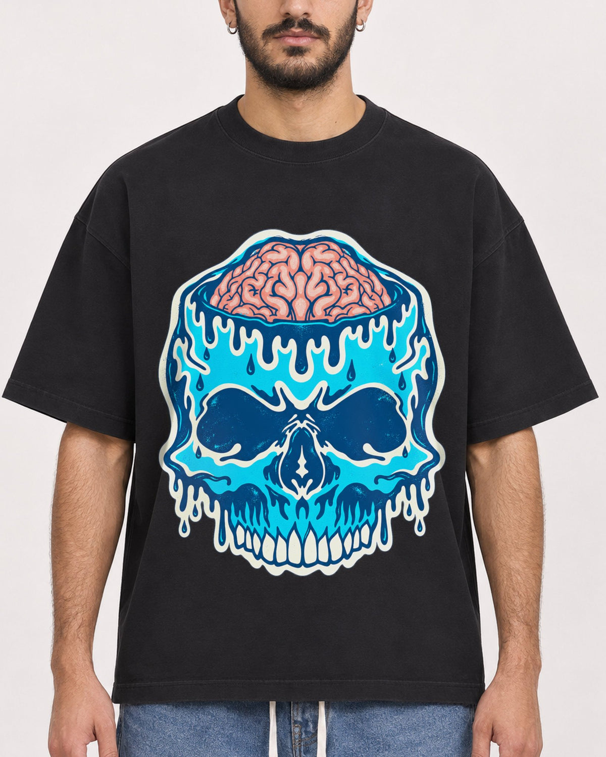 Mockup Boxy Heavyweight Tee Black male close-up 07