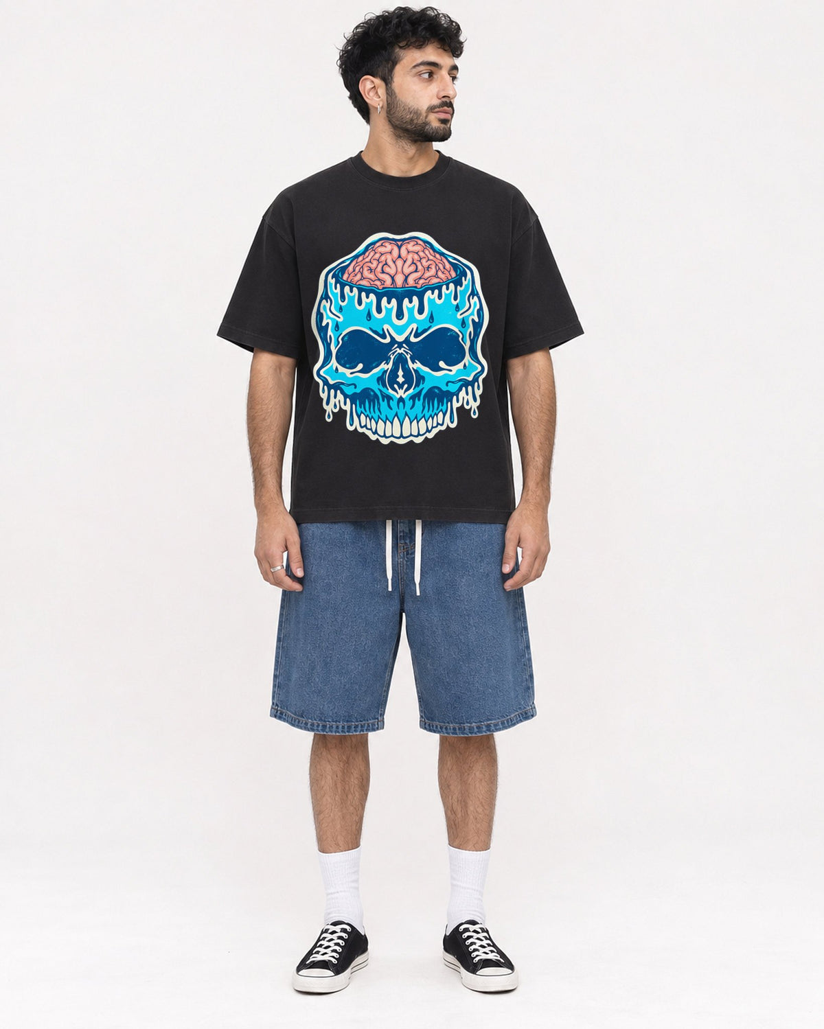 Mockup Boxy Heavyweight Tee Black male full-body 07