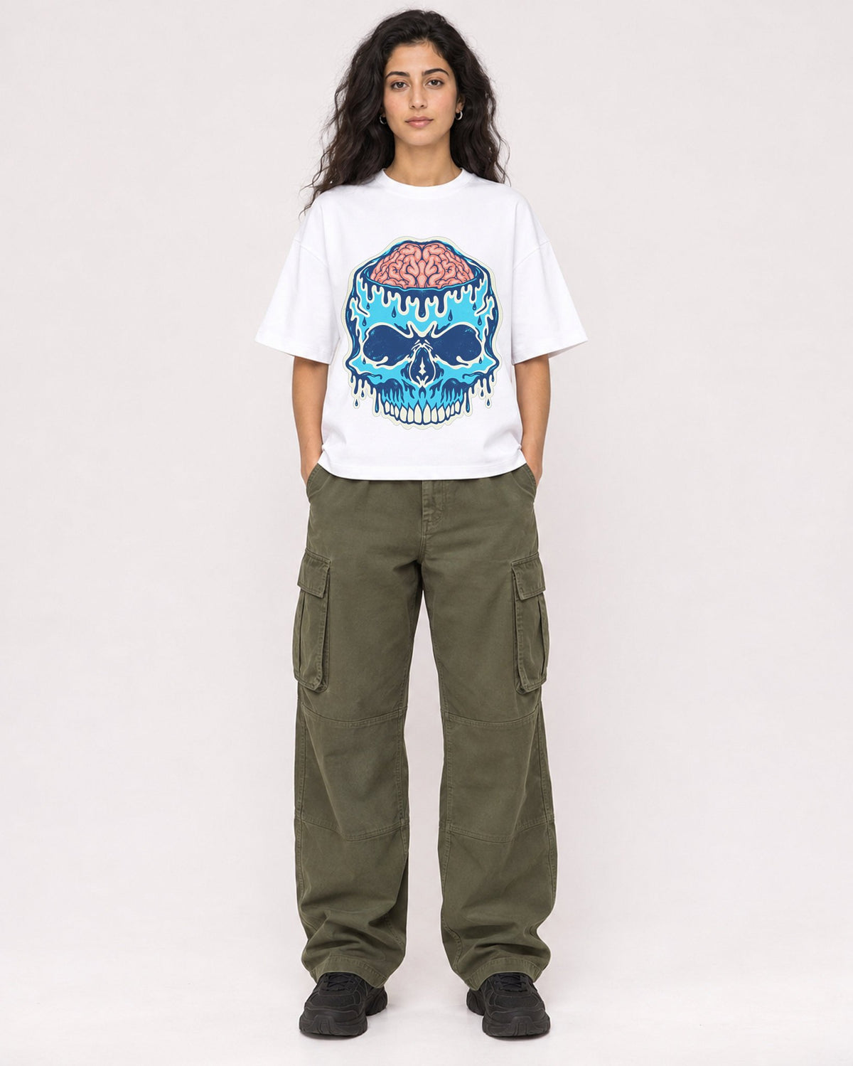 Mockup Boxy Heavyweight Tee White female full-body 07