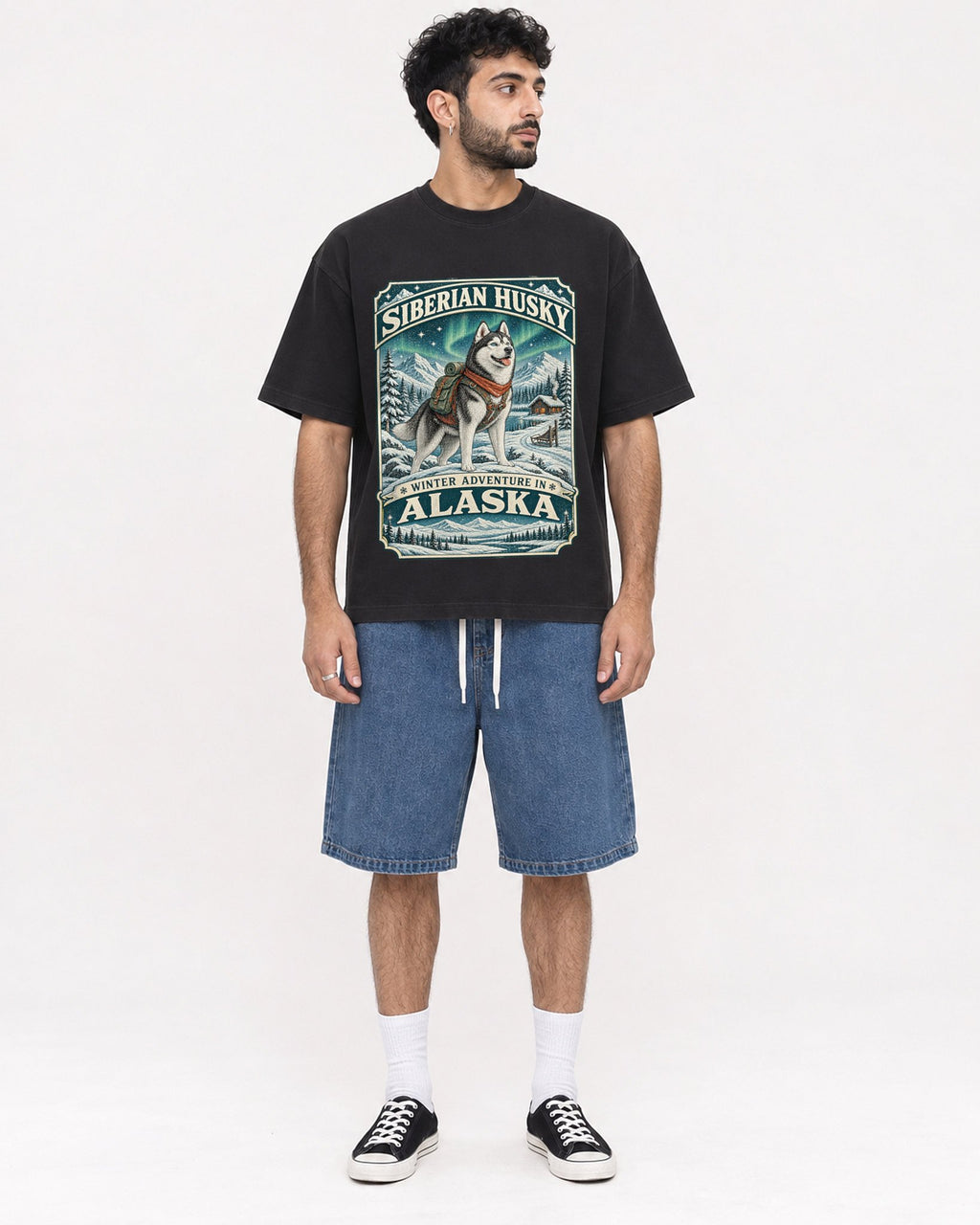 Mockup Boxy Heavyweight Tee Black male full-body 07