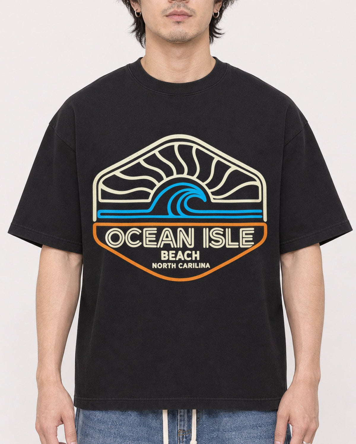 Mockup Boxy Heavyweight Tee Black male close-up 03