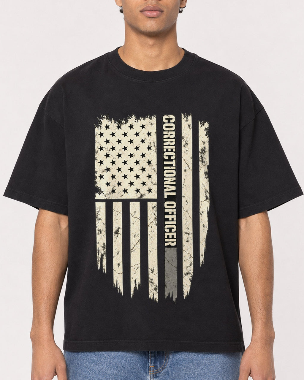 Mockup Boxy Heavyweight Tee Black male close-up 10