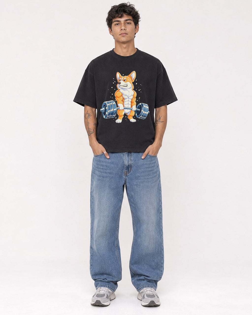 Mockup Boxy Heavyweight Tee Black male full-body 06
