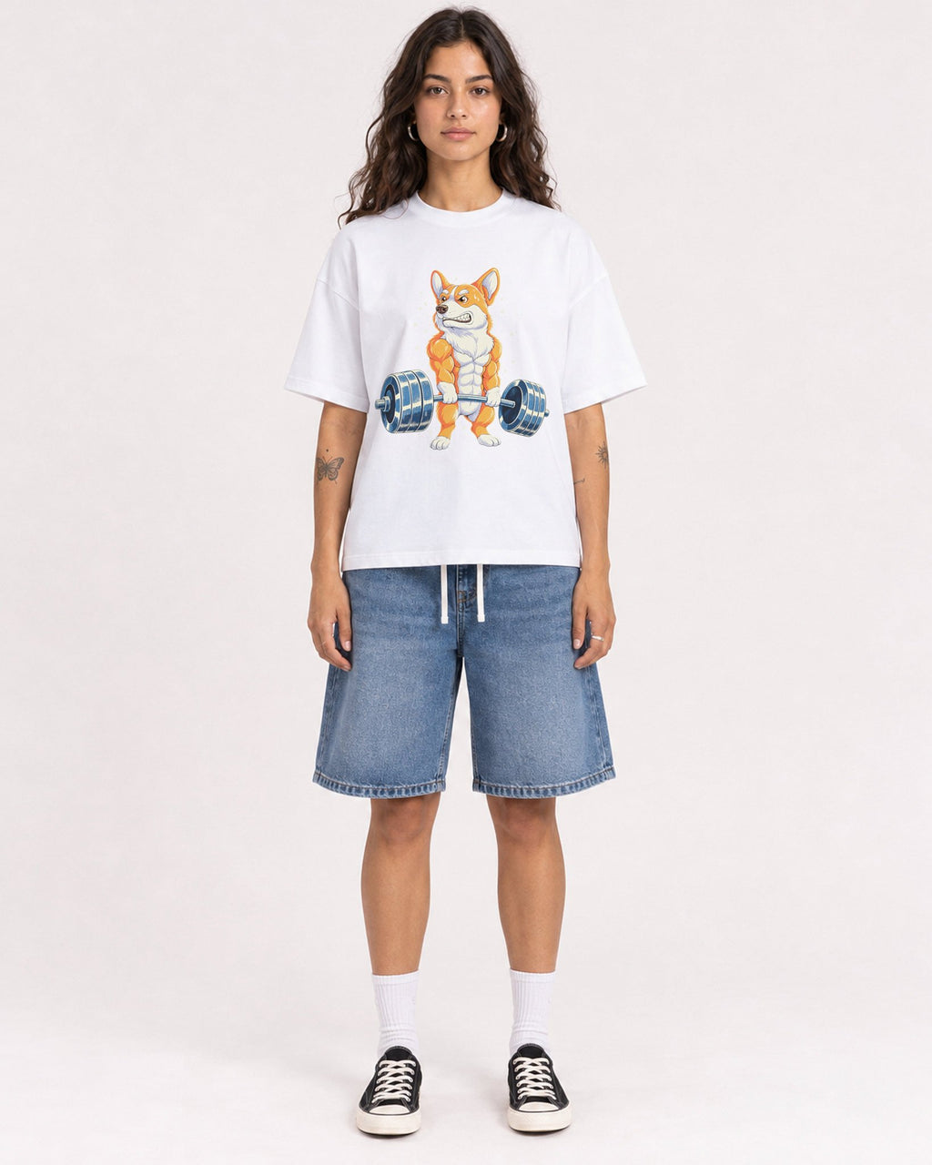 Mockup Boxy Heavyweight Tee White female full-body 06