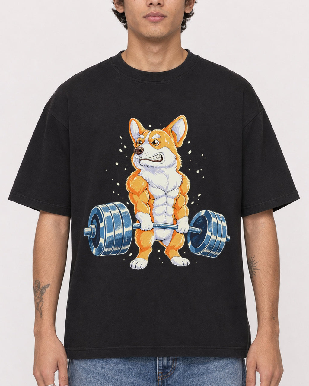 Mockup Boxy Heavyweight Tee Black male close-up 06
