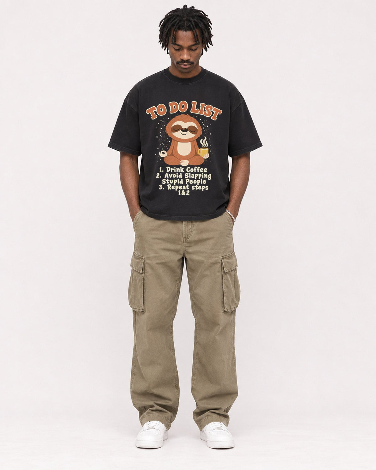 Mockup Boxy Heavyweight Tee Black male full-body 04