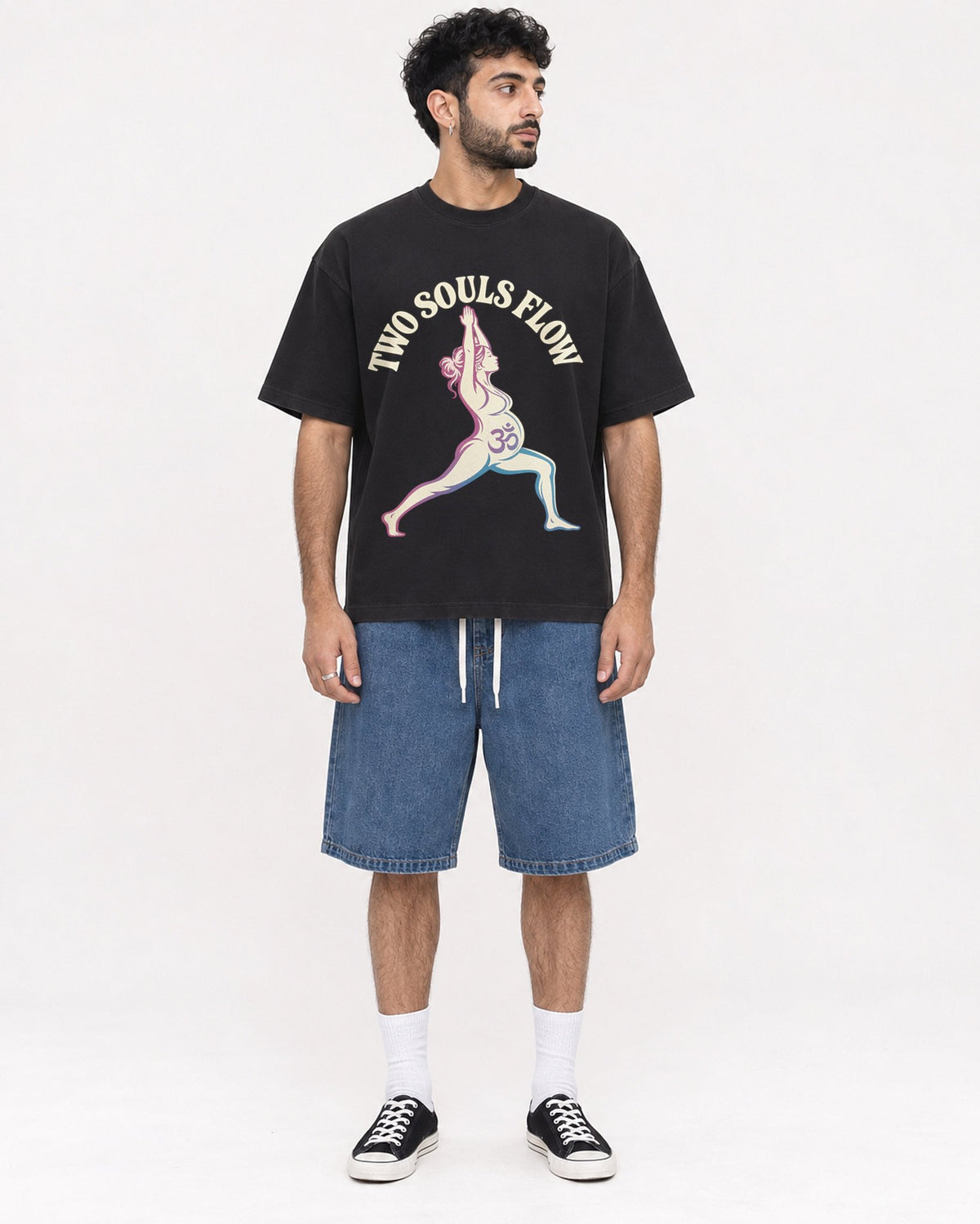Mockup Boxy Heavyweight Tee Black male full-body 07