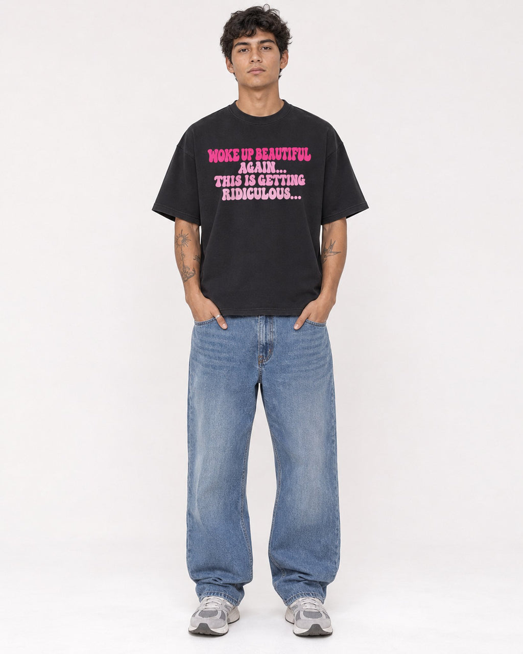 Mockup Boxy Heavyweight Tee Black male full-body 06