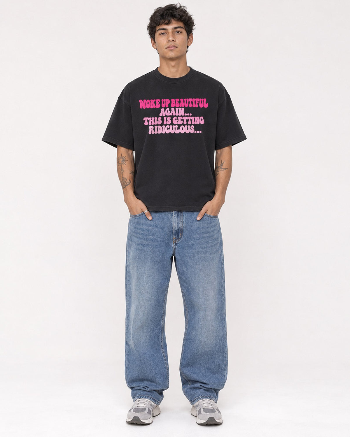 Mockup Boxy Heavyweight Tee Black male full-body 06