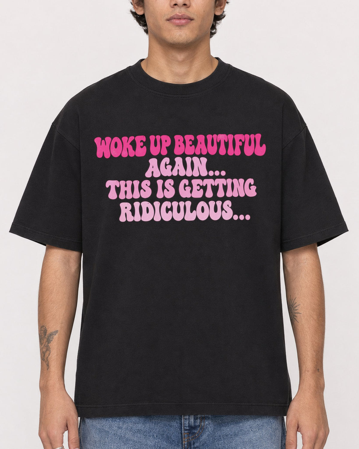 Mockup Boxy Heavyweight Tee Black male close-up 06