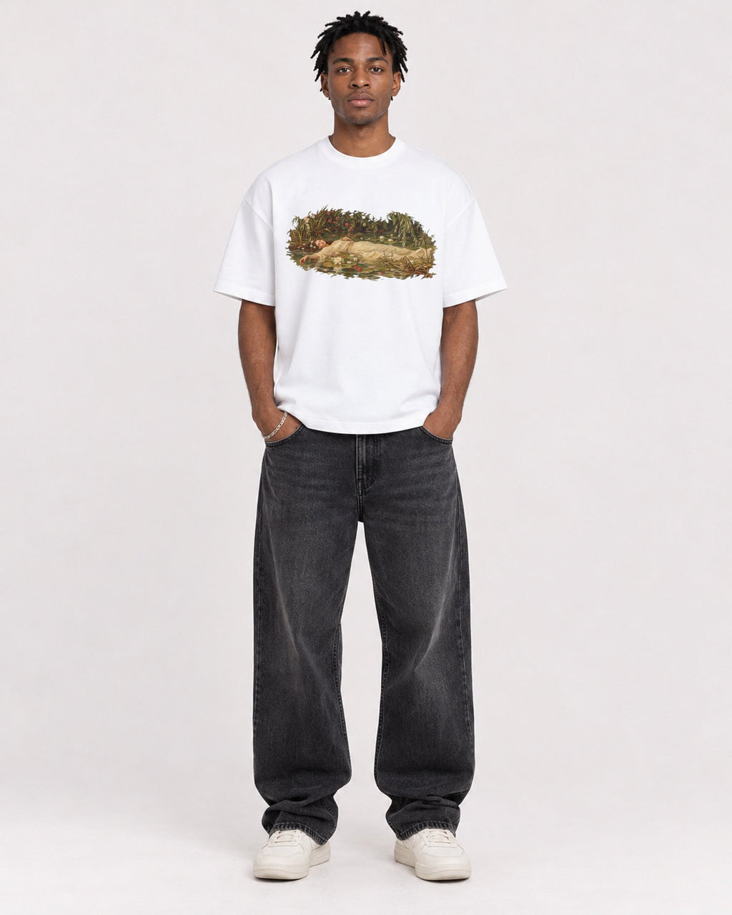 Mockup Boxy Heavyweight Tee White male full-body 05