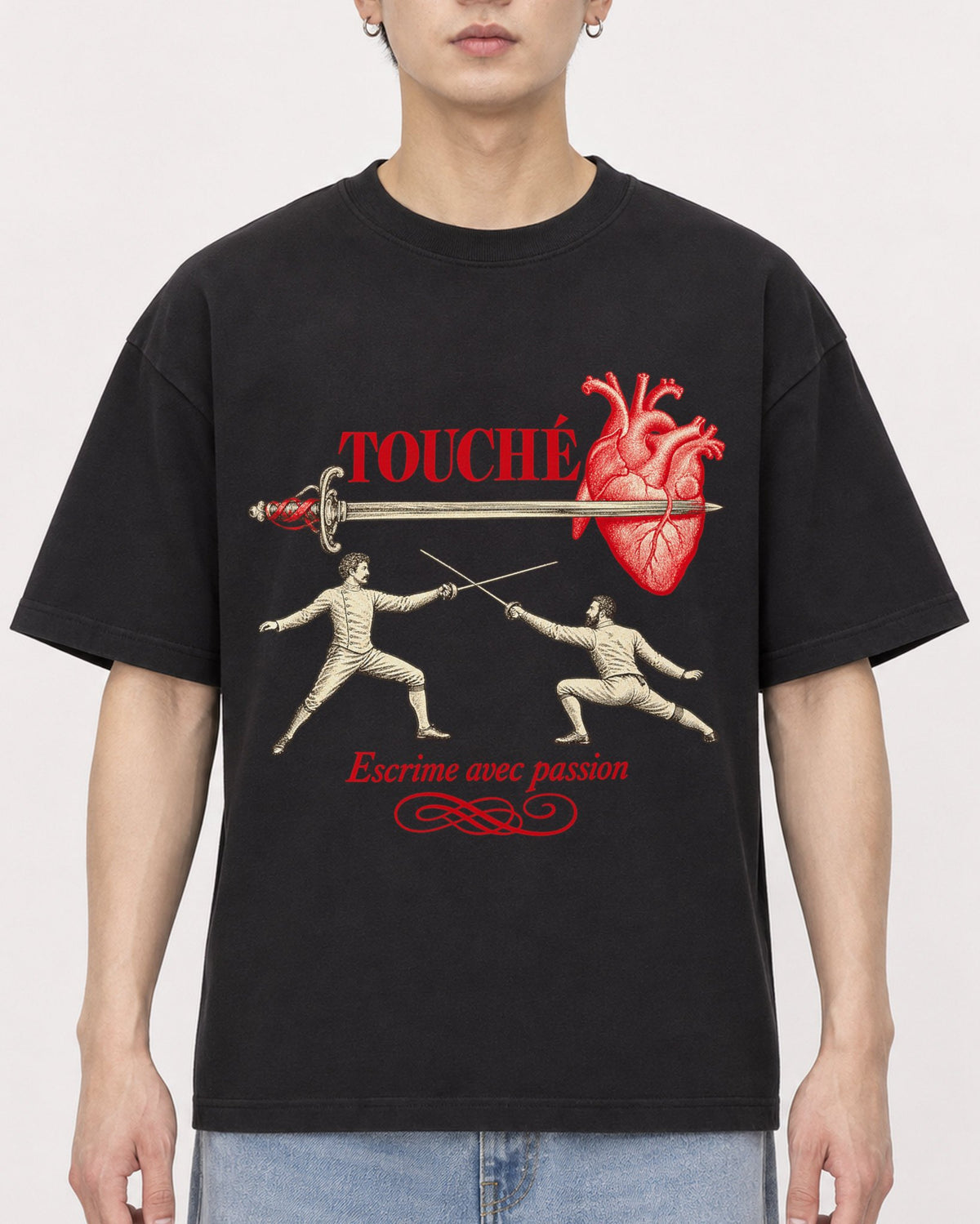 Mockup Boxy Heavyweight Tee Black male close-up 01