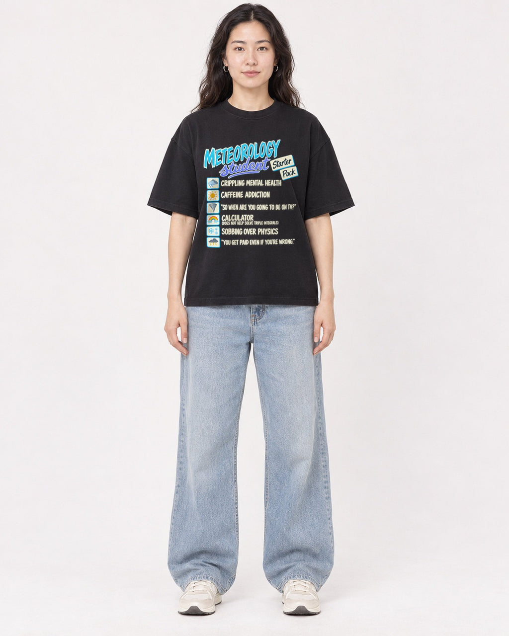 Mockup Boxy Heavyweight Tee Black female full-body 03