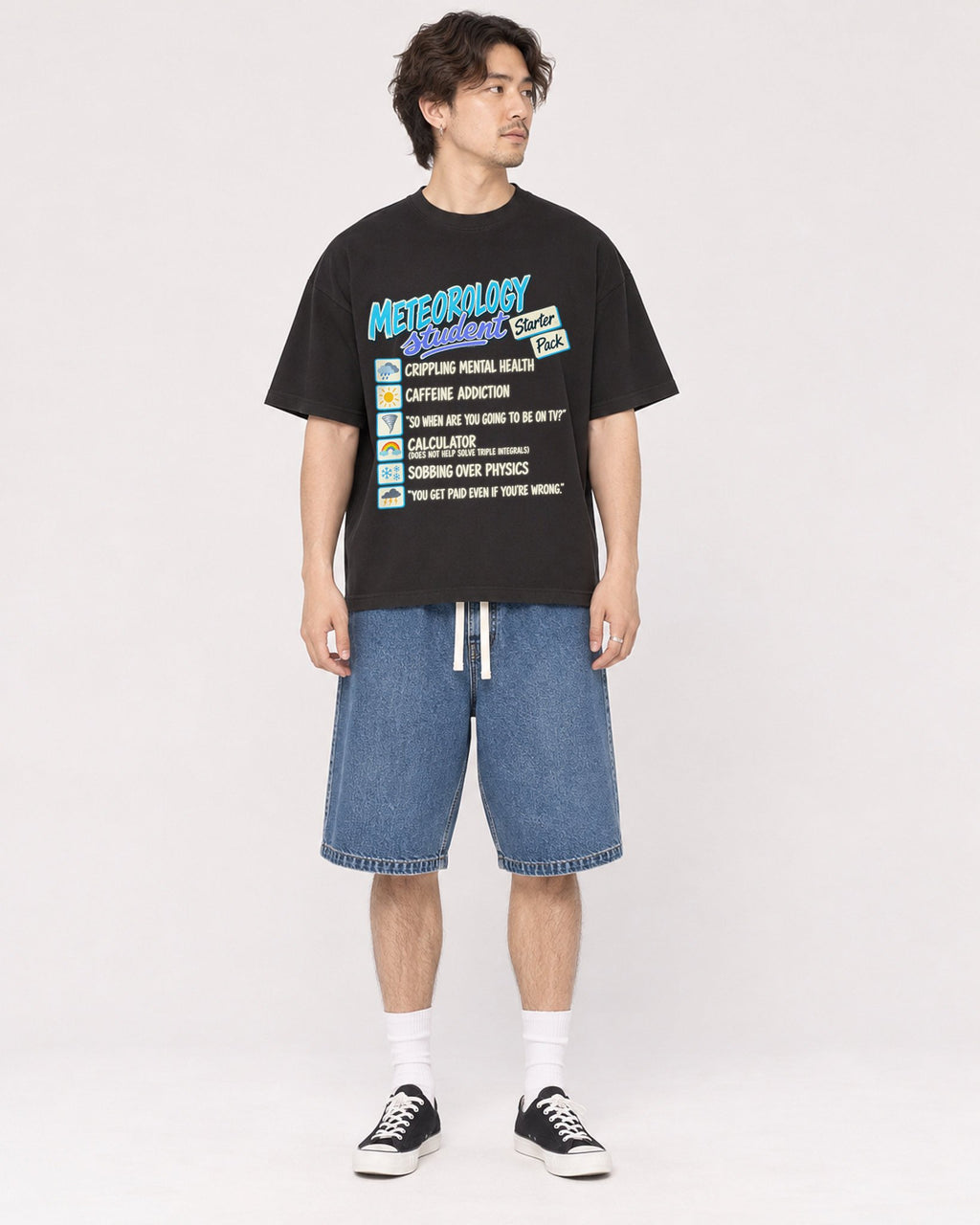 Mockup Boxy Heavyweight Tee Black male full-body 03