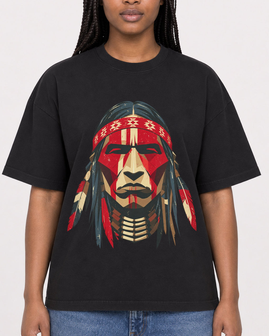 Mockup Boxy Heavyweight Tee Black female close-up 04