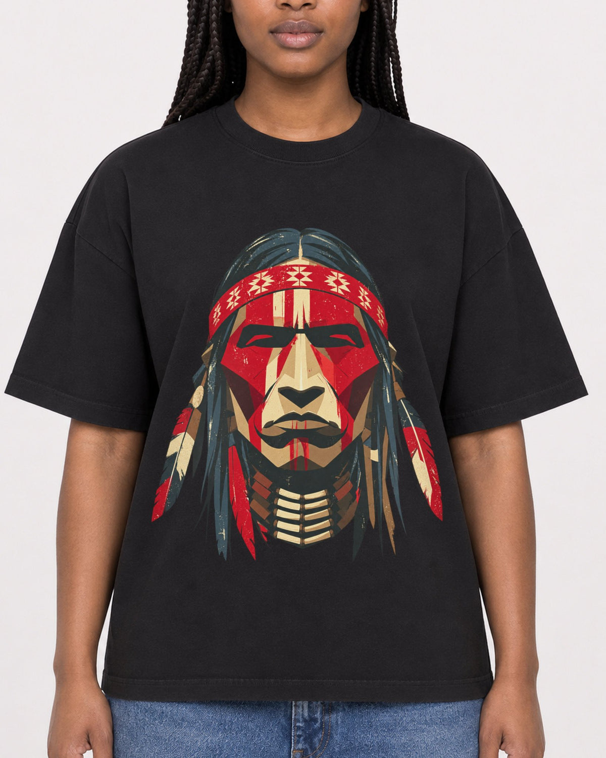 Mockup Boxy Heavyweight Tee Black female close-up 04