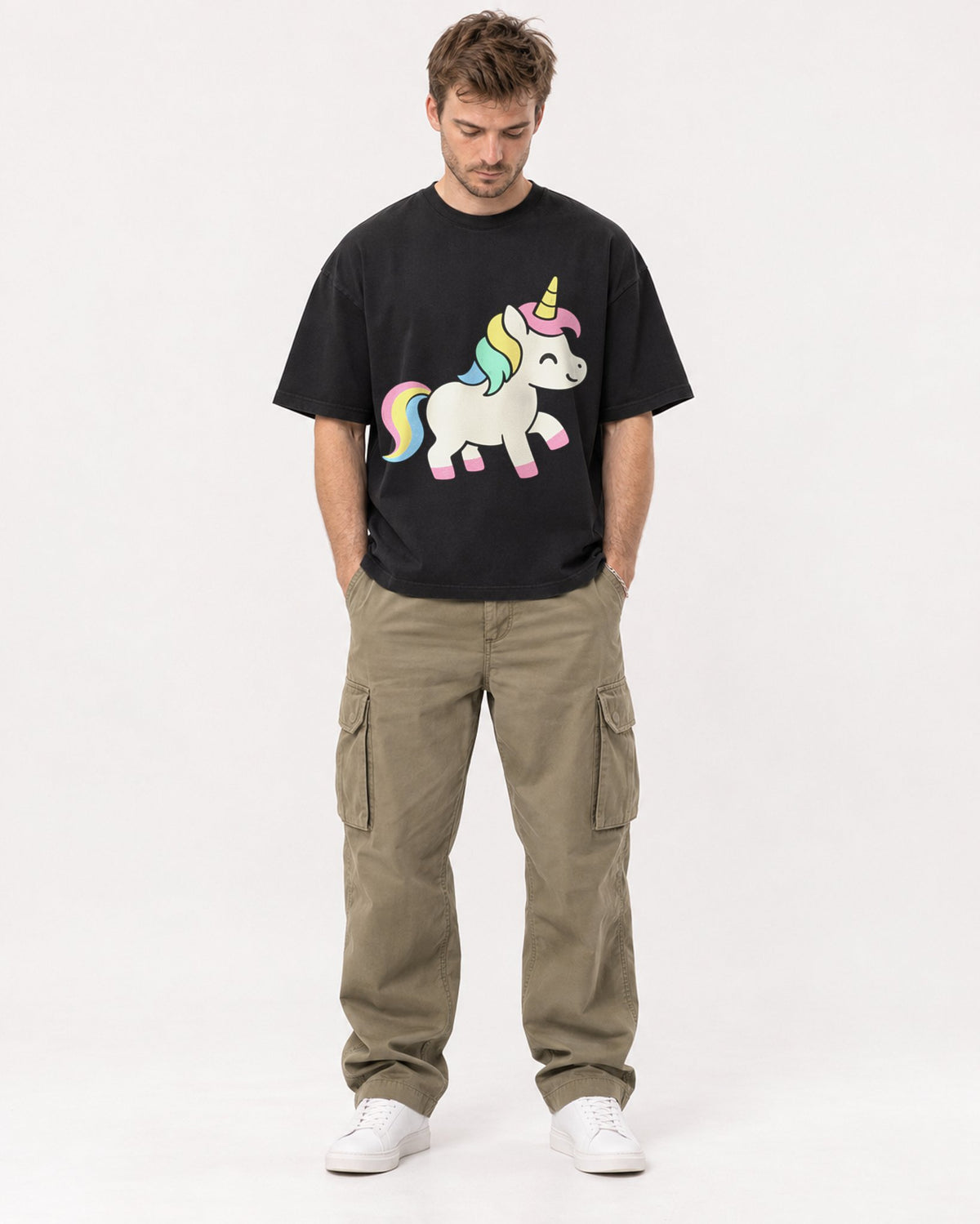 Mockup Boxy Heavyweight Tee Black male full-body 08
