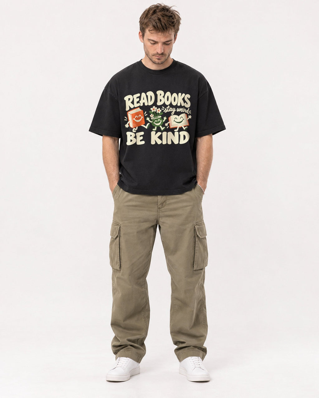 Mockup Boxy Heavyweight Tee Black male full-body 08