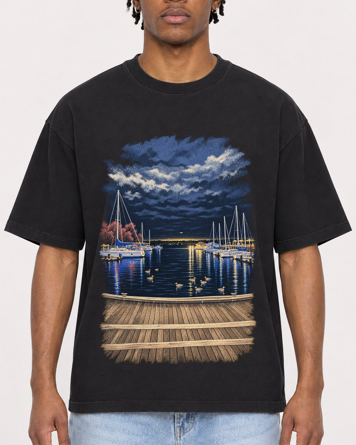 Mockup Boxy Heavyweight Tee Black male close-up 05