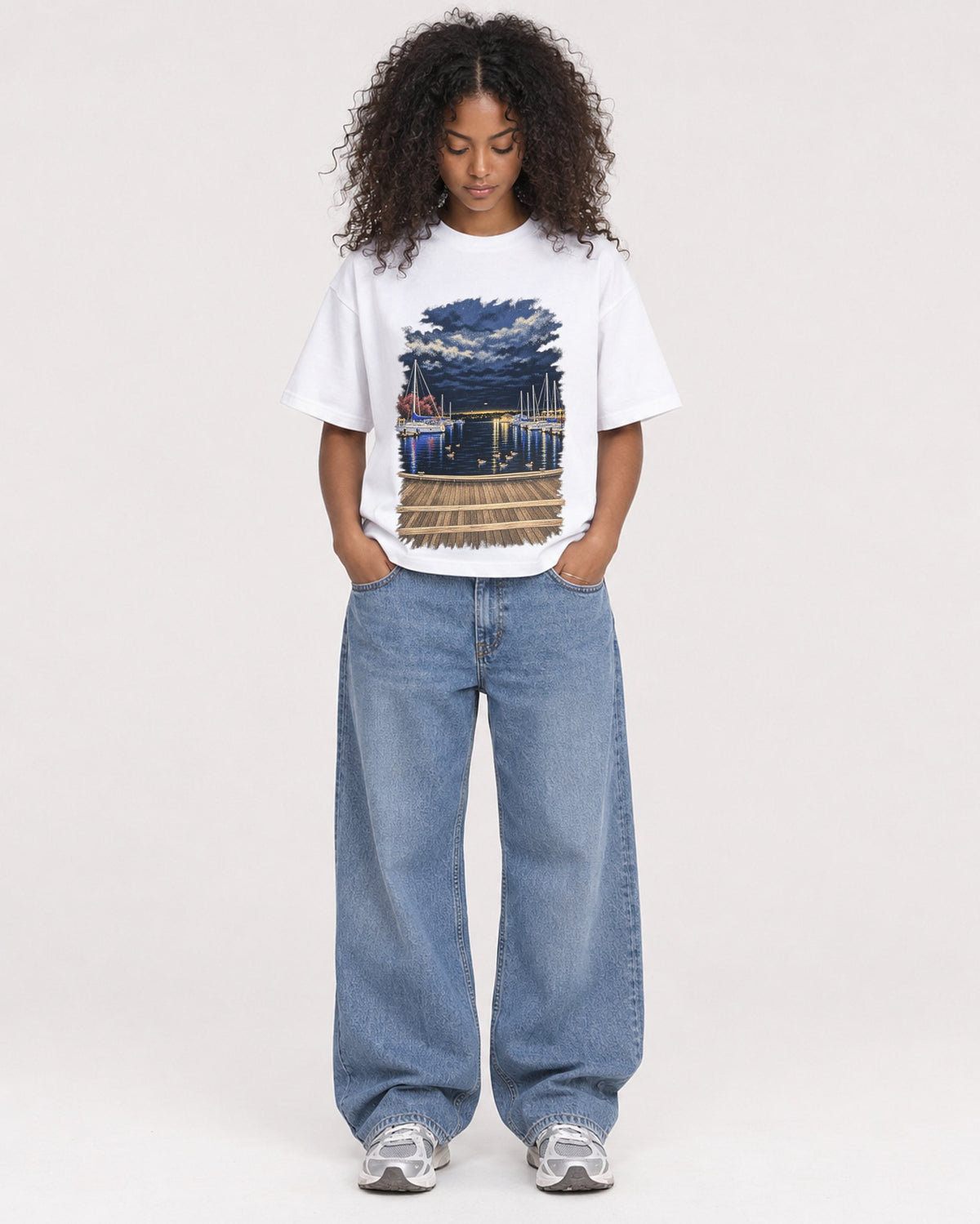 Mockup Boxy Heavyweight Tee White female full-body 05