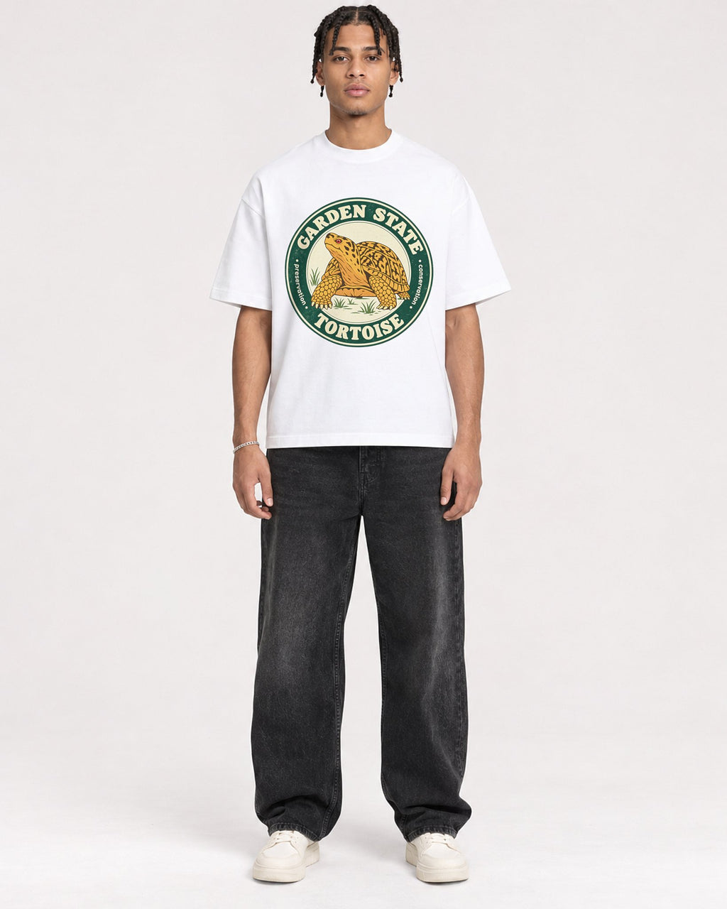 Mockup Boxy Heavyweight Tee White male full-body 40