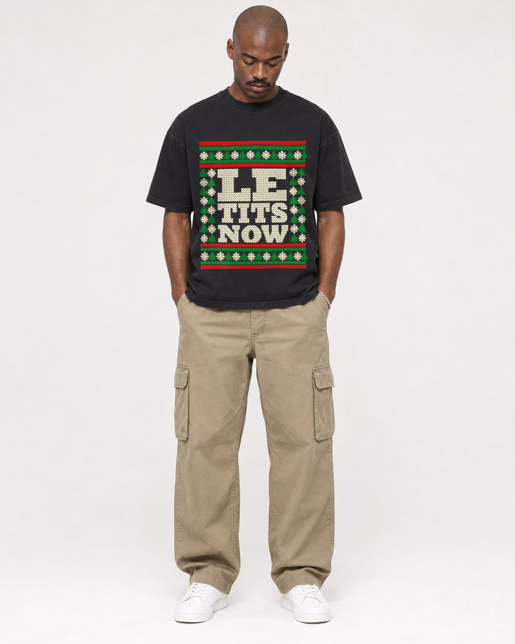Mockup Boxy Heavyweight Tee Black male full-body 44