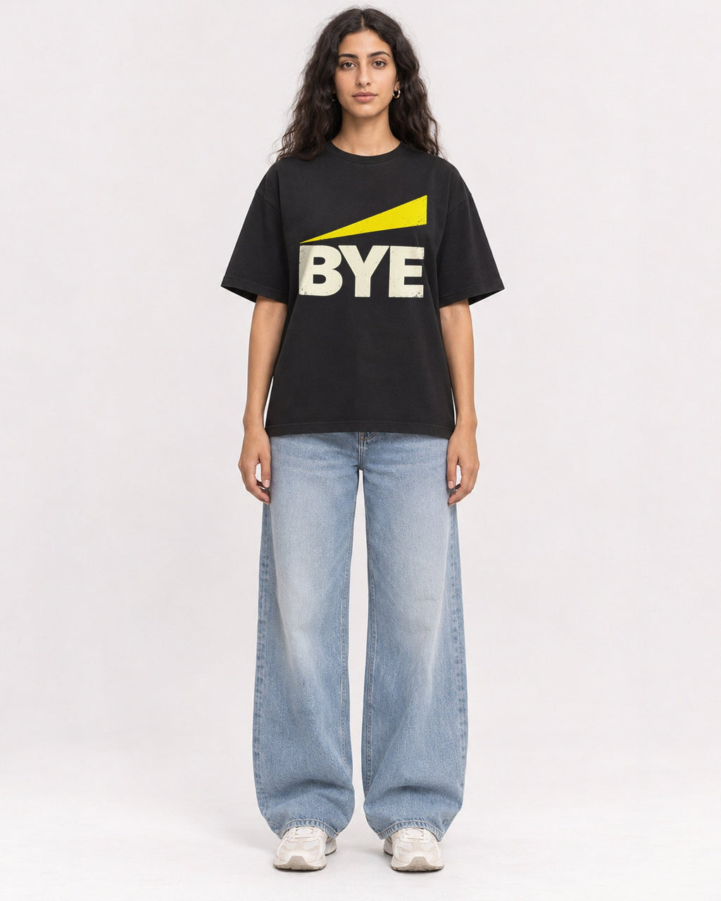 Mockup Boxy Heavyweight Tee Black female full-body 07