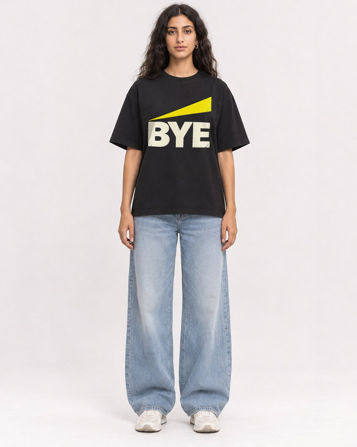 Mockup Boxy Heavyweight Tee Black female full-body 07