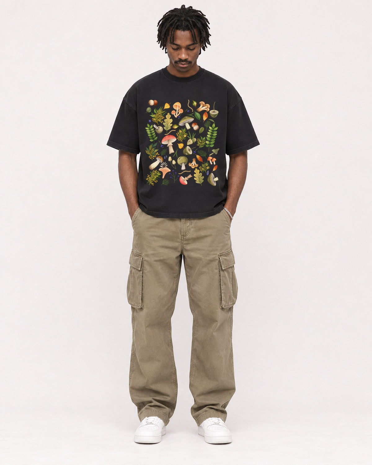 Mockup Boxy Heavyweight Tee Black male full-body 04