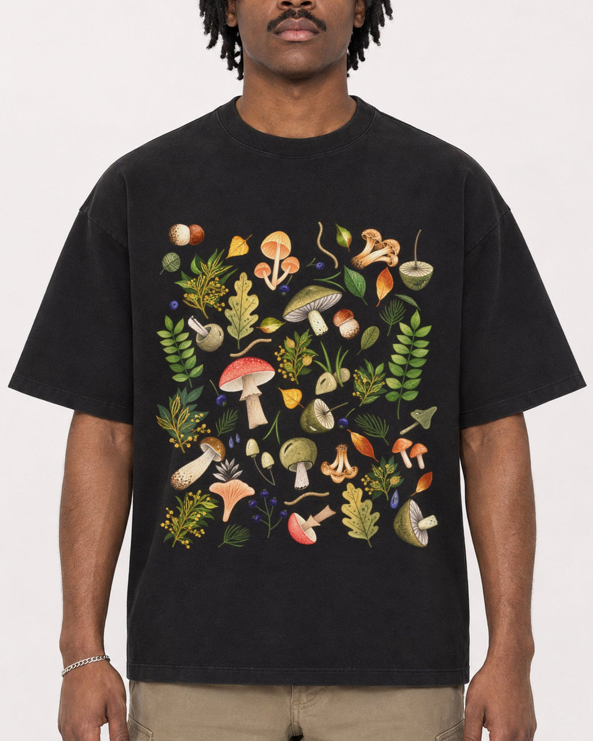 Mockup Boxy Heavyweight Tee Black male close-up 04