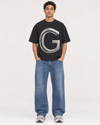 Mockup Boxy Heavyweight Tee Black male full-body 10