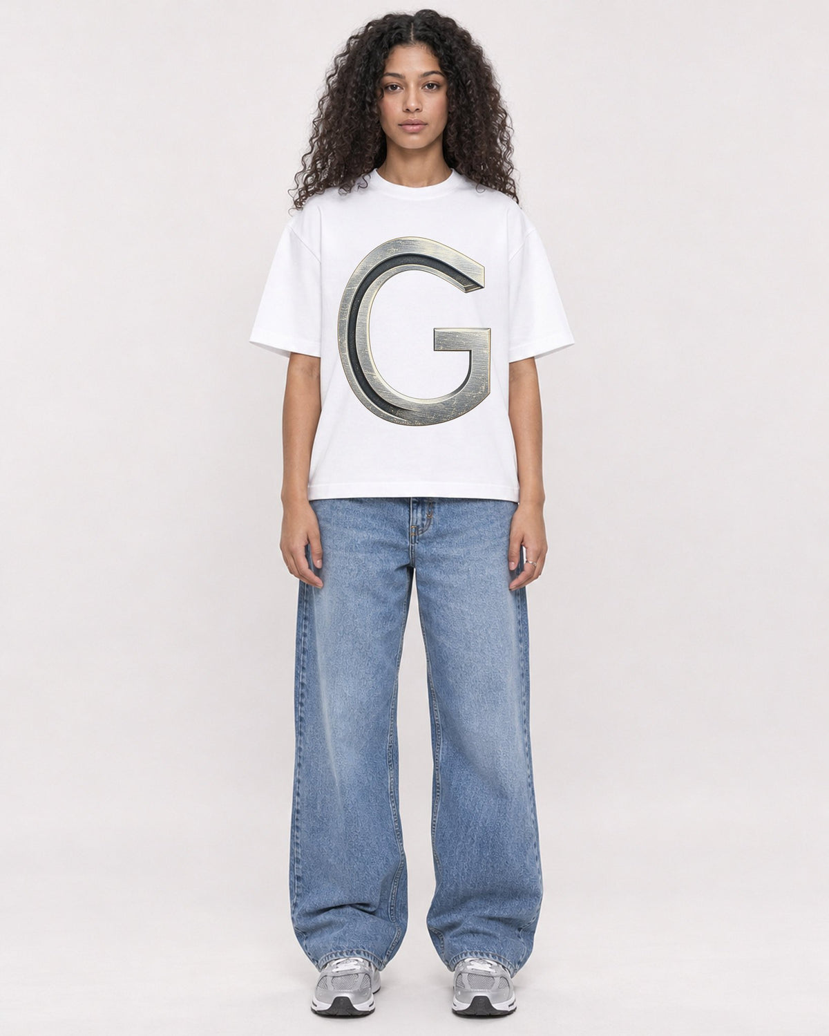 Mockup Boxy Heavyweight Tee White female full-body 10