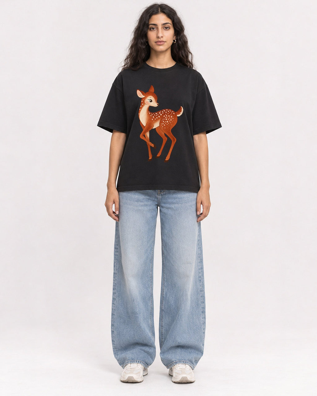 Mockup Boxy Heavyweight Tee Black female full-body 07