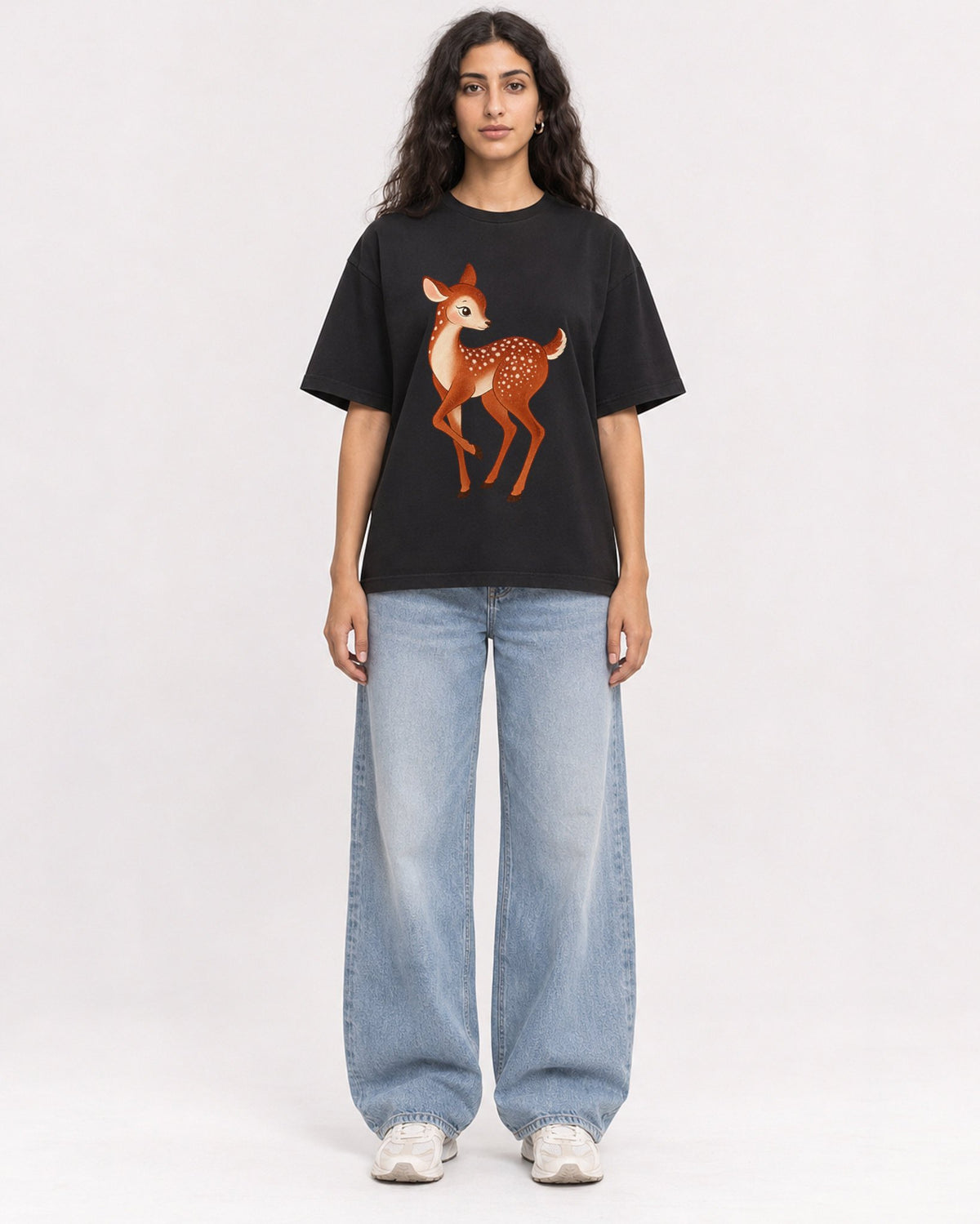 Mockup Boxy Heavyweight Tee Black female full-body 07