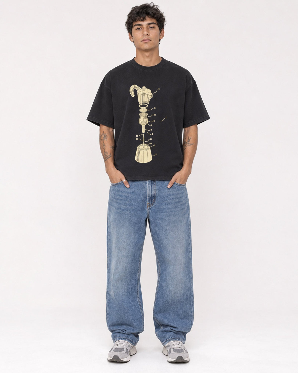 Mockup Boxy Heavyweight Tee Black male full-body 06