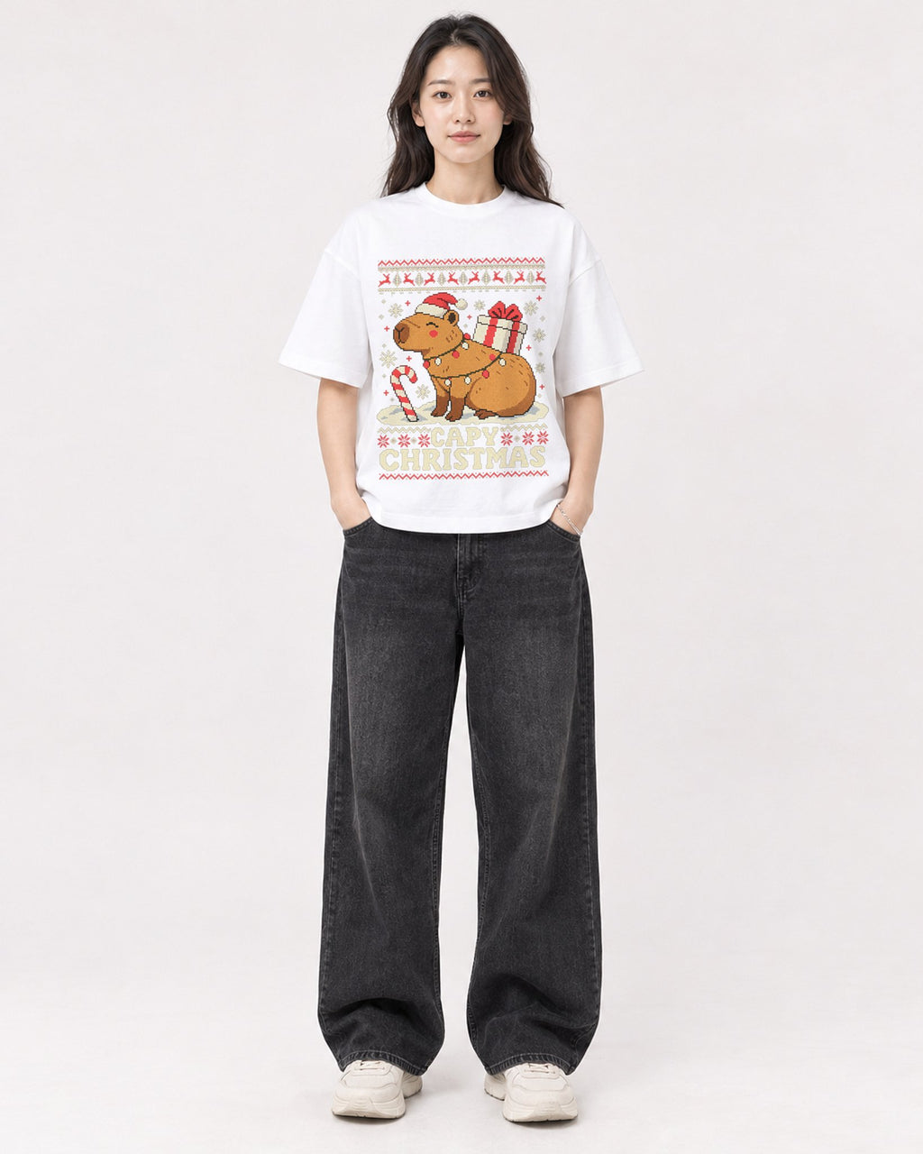 Mockup Boxy Heavyweight Tee White female full-body 03