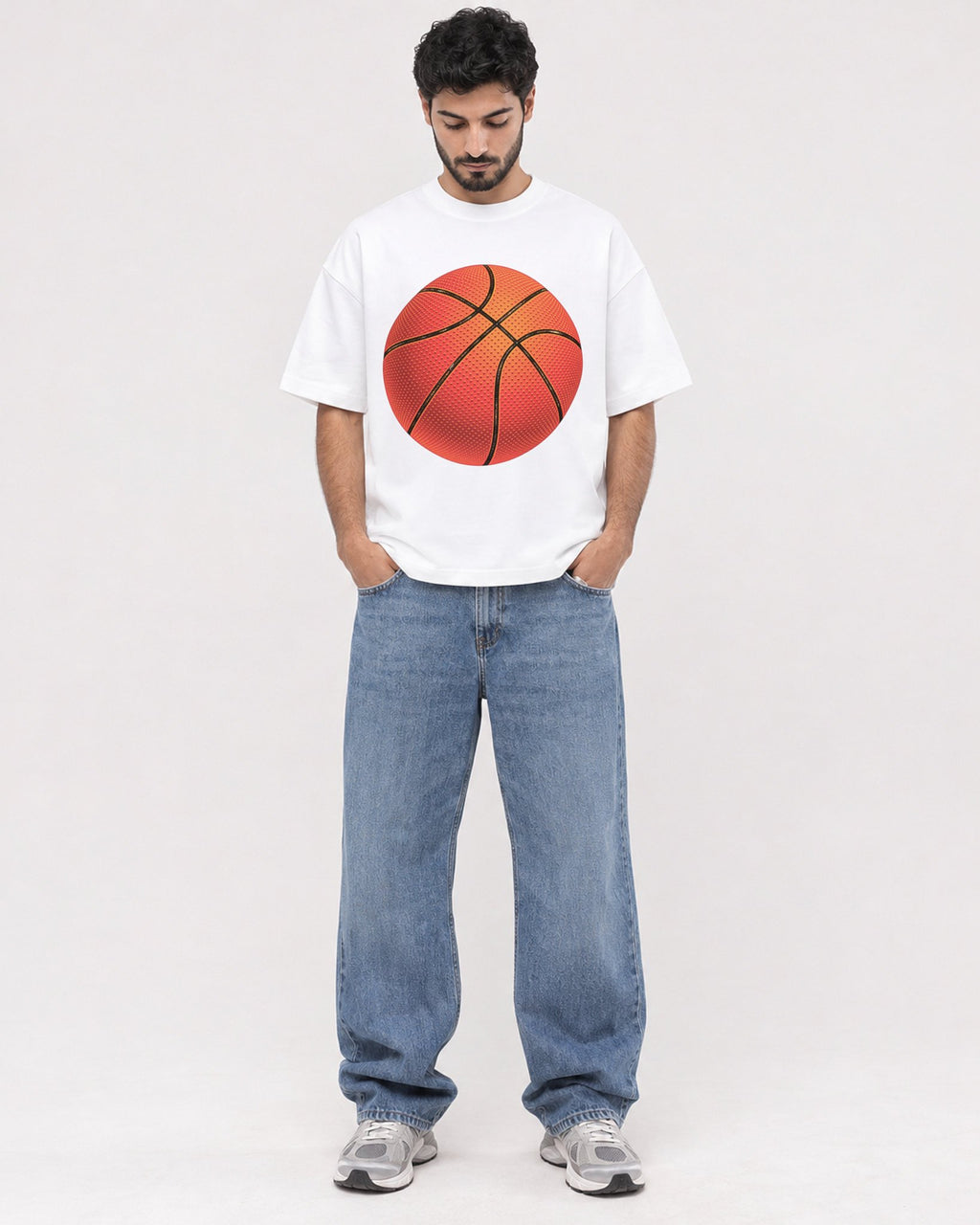 Mockup Boxy Heavyweight Tee White male full-body 07