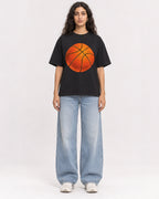 Mockup Boxy Heavyweight Tee Black female full-body 07