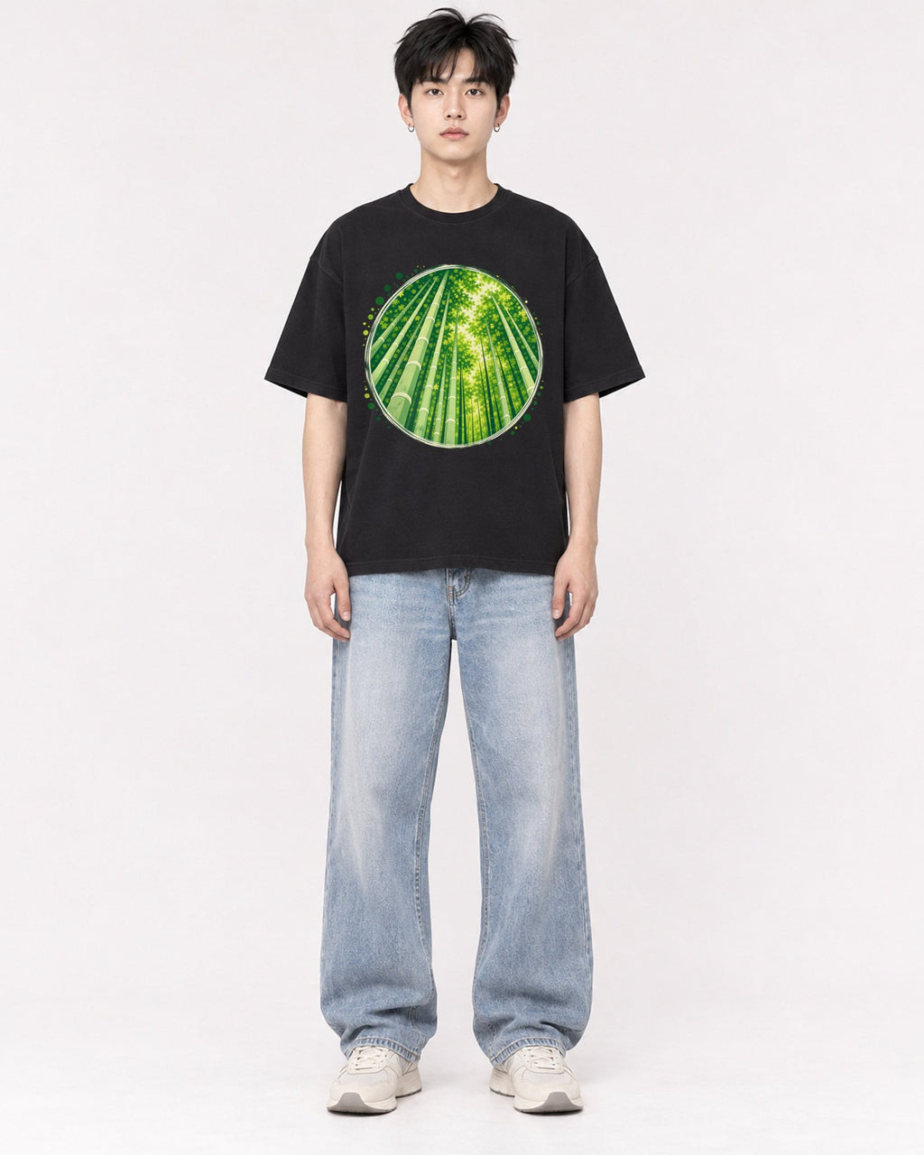 Mockup Boxy Heavyweight Tee Black male full-body 01