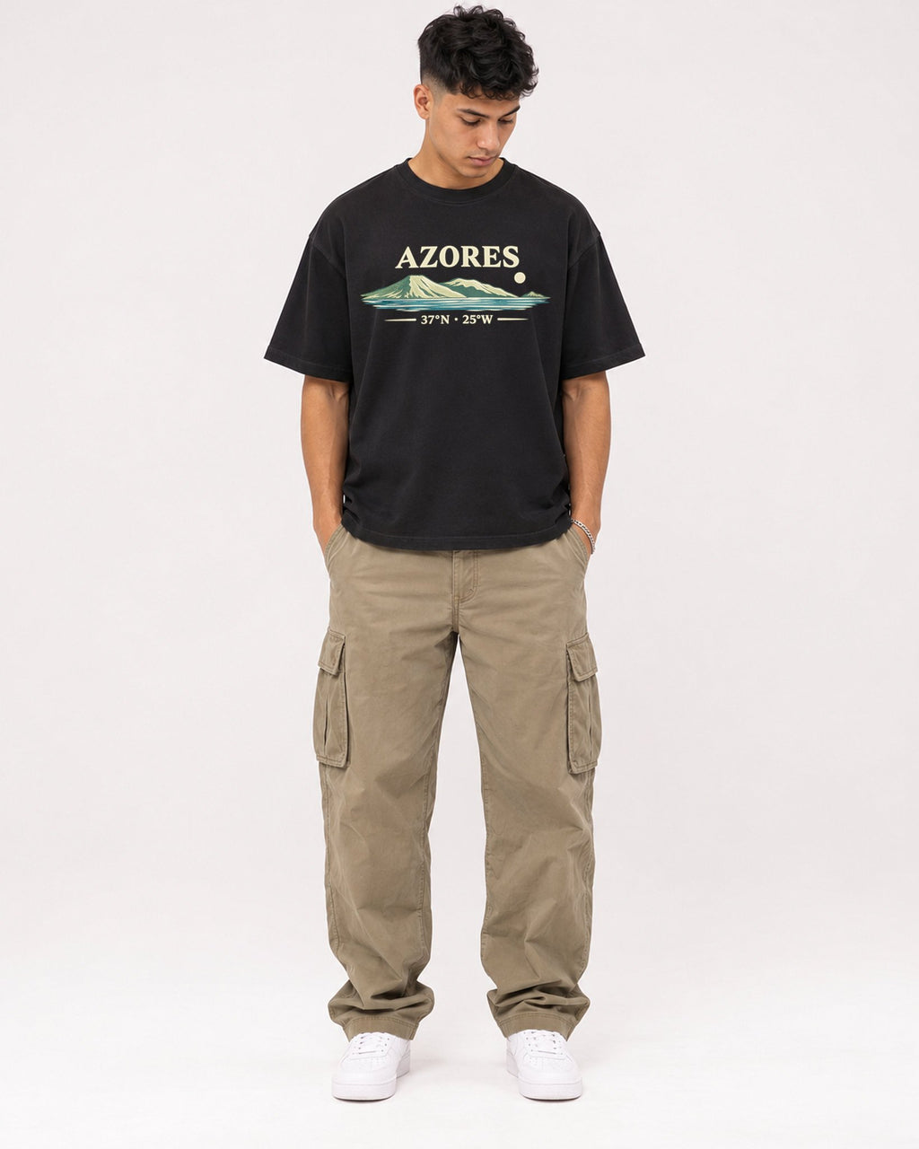 Mockup Boxy Heavyweight Tee Black male full-body 16