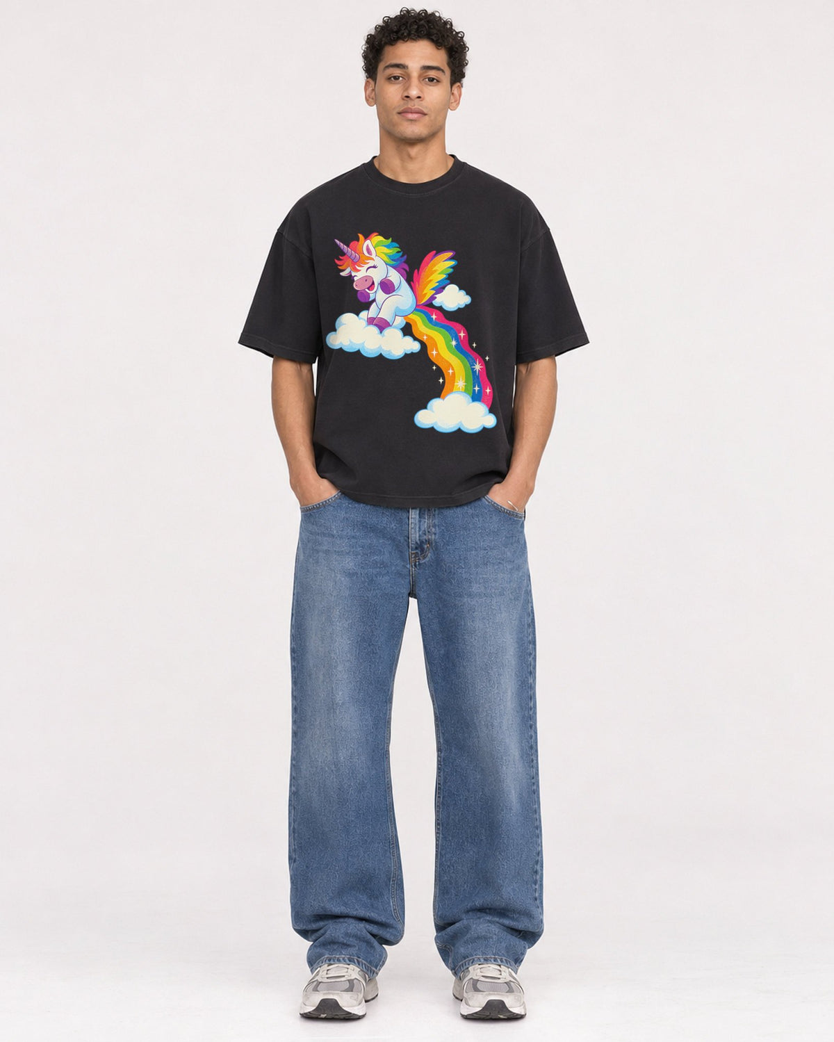 Mockup Boxy Heavyweight Tee Black male full-body 10