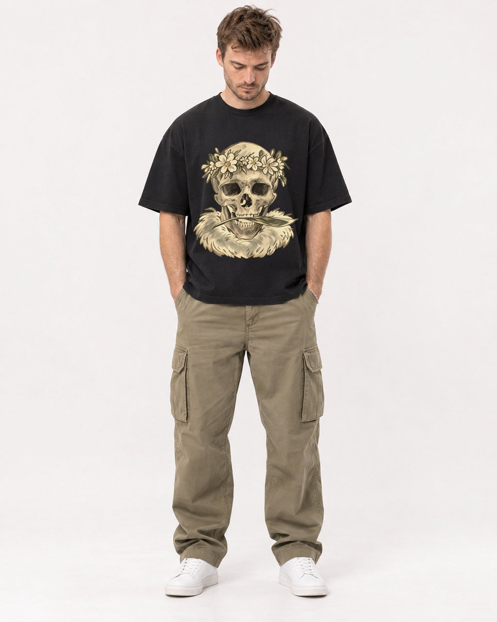Mockup Boxy Heavyweight Tee Black male full-body 08