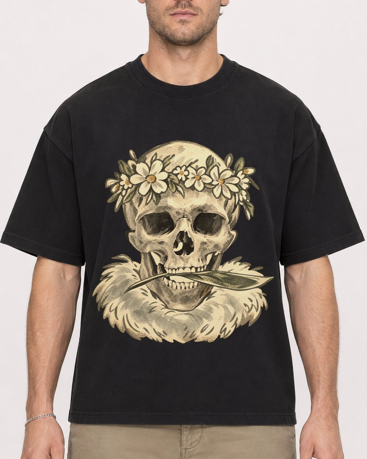 Mockup Boxy Heavyweight Tee Black male close-up 08