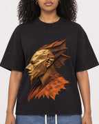 Mockup Boxy Heavyweight Tee Black female close-up 05