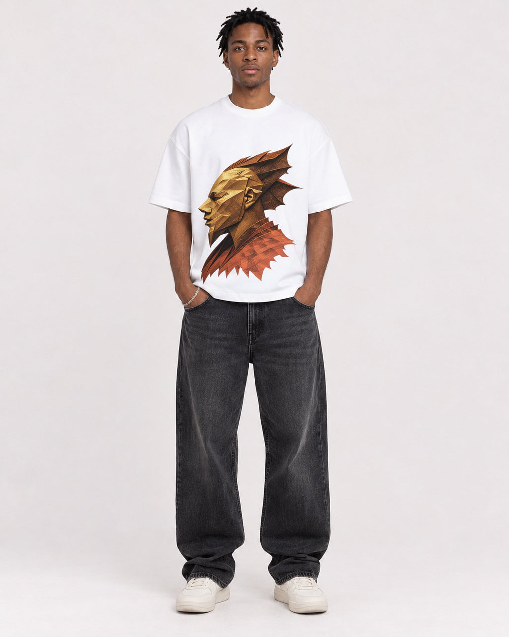 Mockup Boxy Heavyweight Tee White male full-body 05