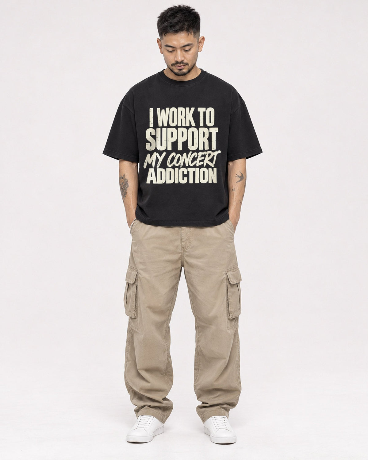 Mockup Boxy Heavyweight Tee Black male full-body 12