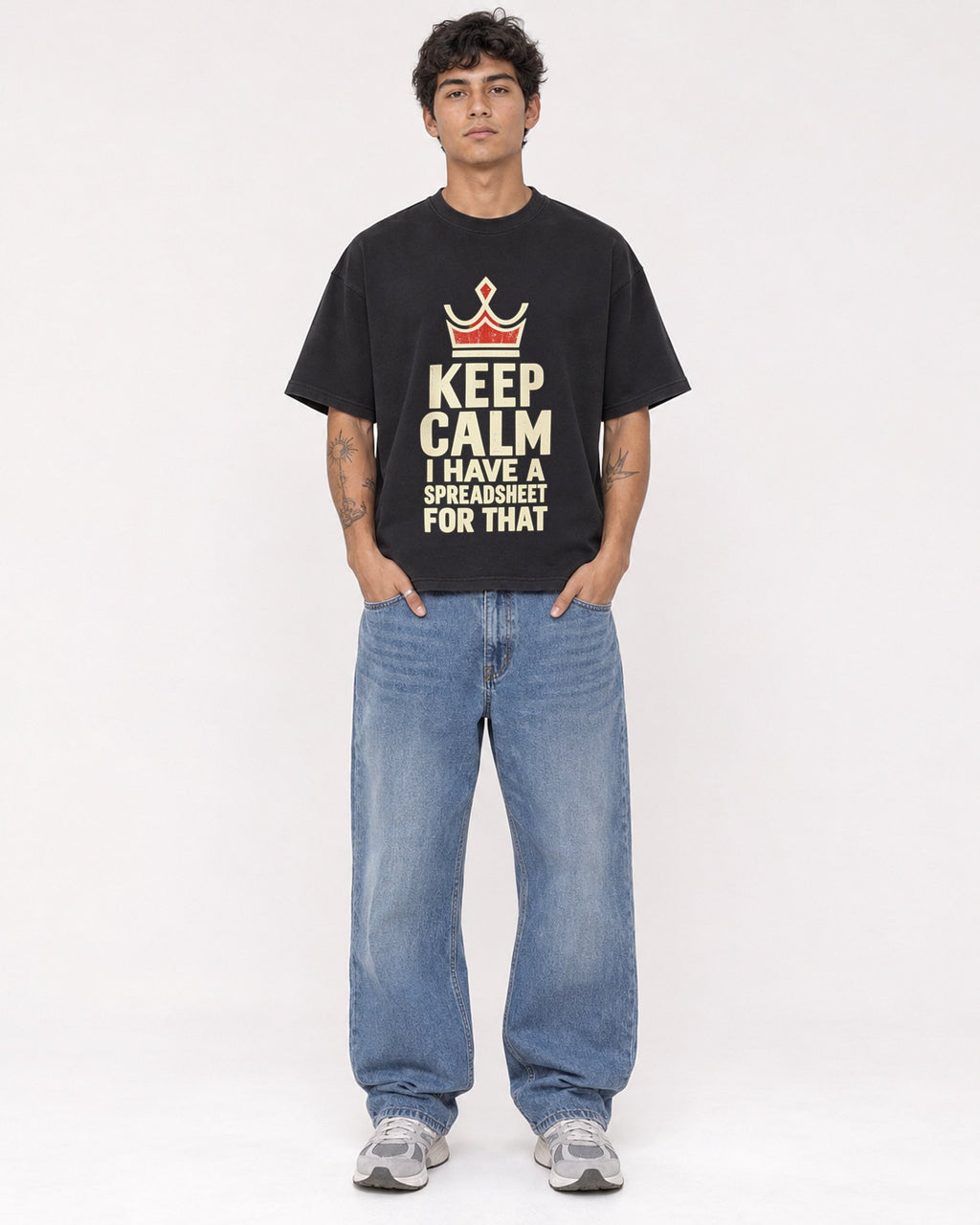 Mockup Boxy Heavyweight Tee Black male full-body 06