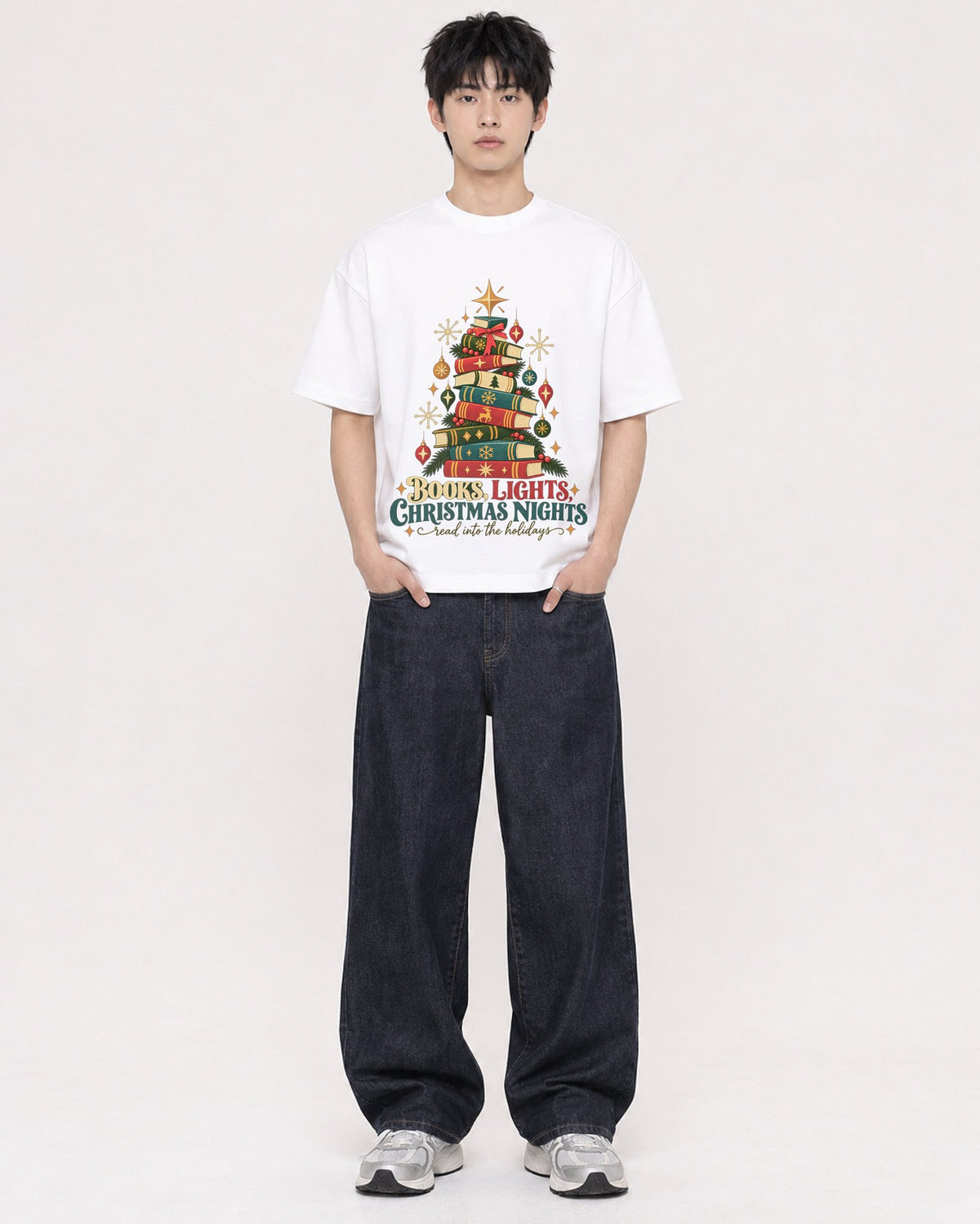 Mockup Boxy Heavyweight Tee White male full-body 01