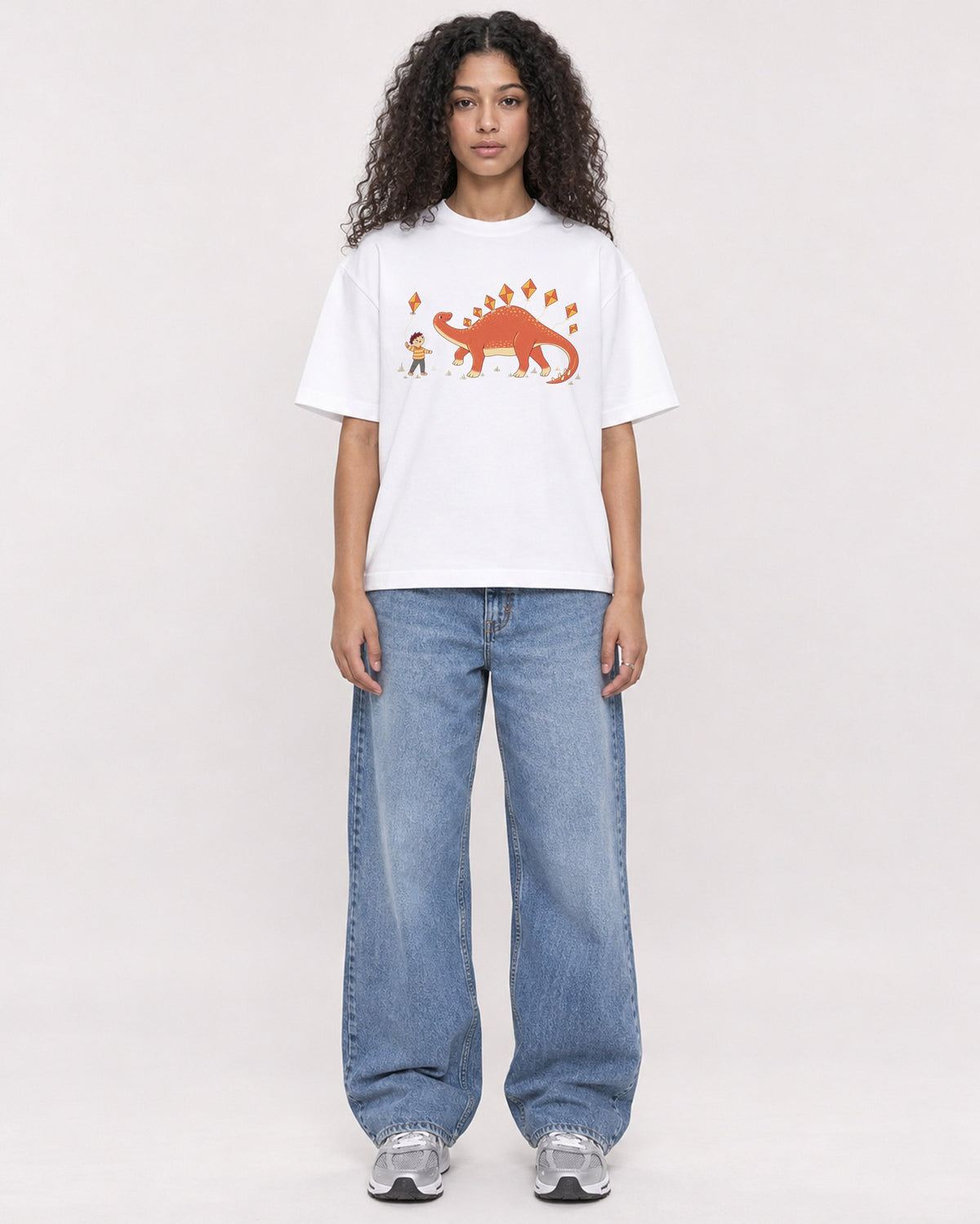 Mockup Boxy Heavyweight Tee White female full-body 10